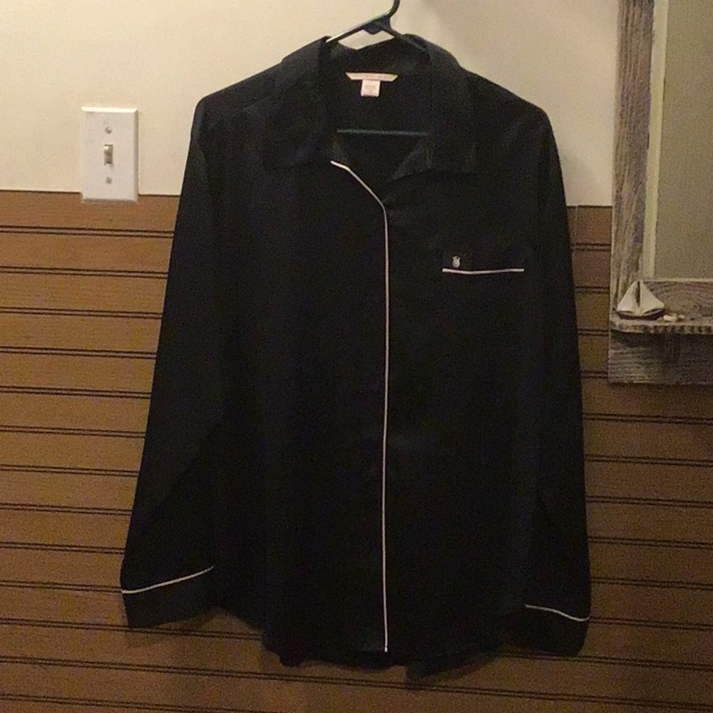 A black and pink pair of silky Victoria Secret PJ